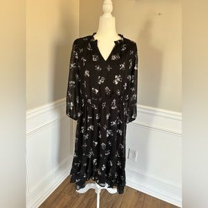 Simply Vera Wang Black Chiffon Floral Dress Size XL XLarge EUC!!
